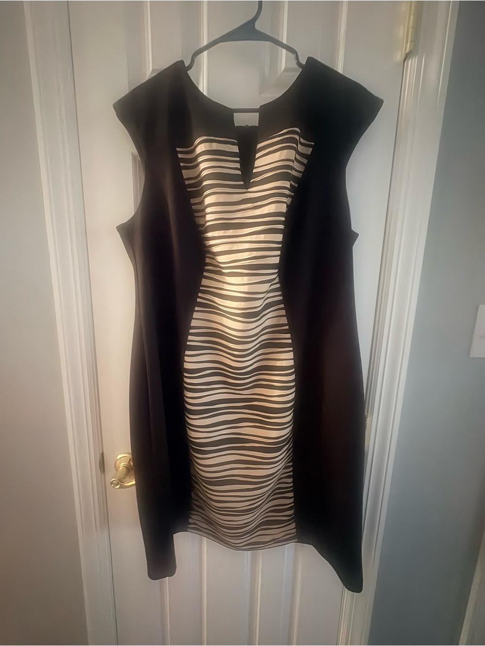 Black and Ivory Striped Sheath Dress